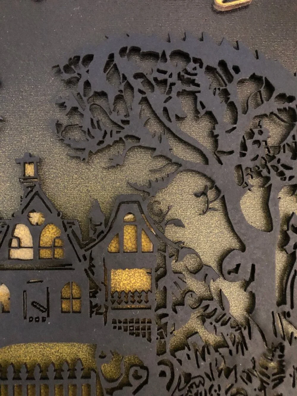Halloween Hanging Wall Art: Spooky Haunted House with Flying Bats, Handmade